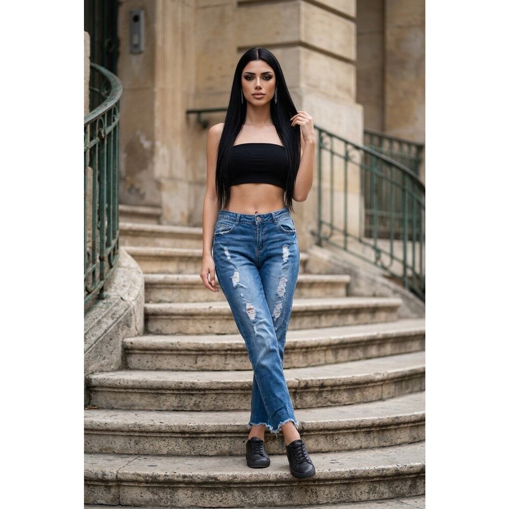 Anya Medium Wash Womens Jeans Distressed 15/16